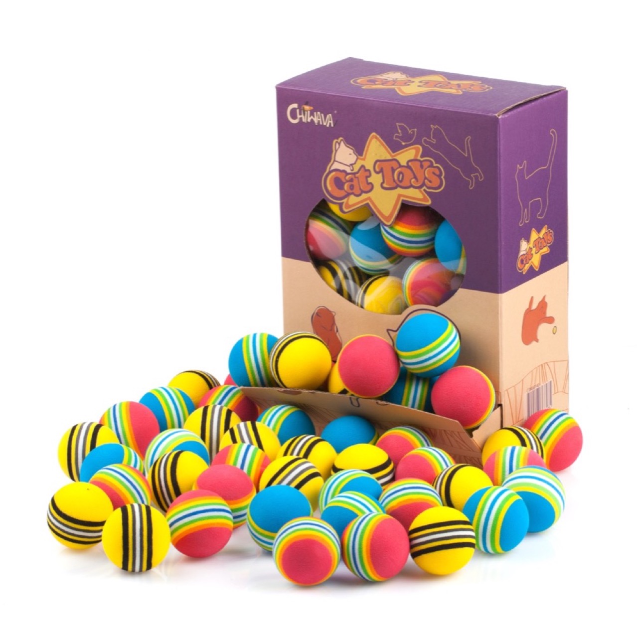 Chiwava 45 Pack 1.7 Inch Foam Cat Toys Ball Rainbow Color Chiwava