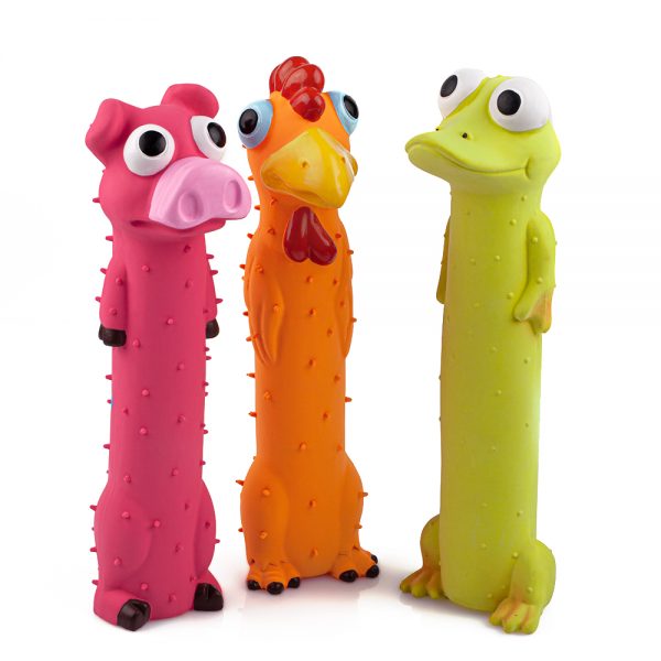 Chiwava 3 Pack 9 Inch Squeaky Latex Dog Toys Standing Stick Animal