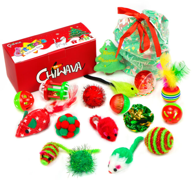 Chiwava - Juego de 17 juguetes navideños para gatos