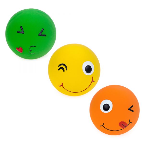 Chiwava 3 Pack 2.7'' Latex Squeaky Dog Toy Ball Smiley Face Round Balls - Image 4