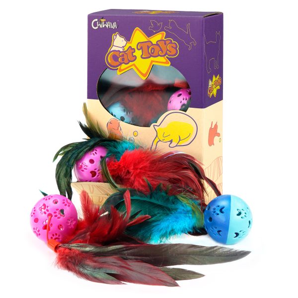 Chiwava 10PCS 2" Paw Print Bell Balls with Feather - Image 2