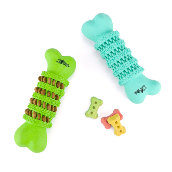 Chiwava 2 Pack 5.1″ Rubber Bone Dental Dog Toy Stick Bones Teeth Cleaning for Small Dogs Assorted Color – Image 7