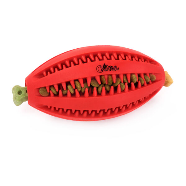 Chiwava 4.5″ Rubber Dental Rugby Ball Oval Rugbys for Medium Large Dogs Color Red - 画像 (3)