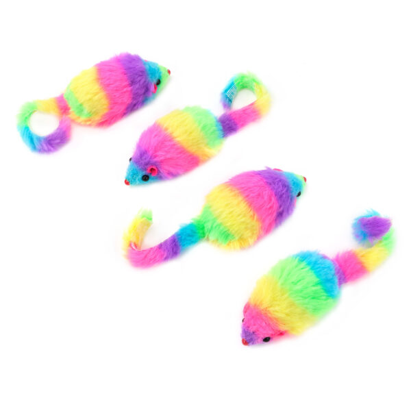 Chiwava 24PCS 2.8" Rainbow Color Furry Cat Toy Mice with Rattle Kitten Mouse Interactive Play - Image 6