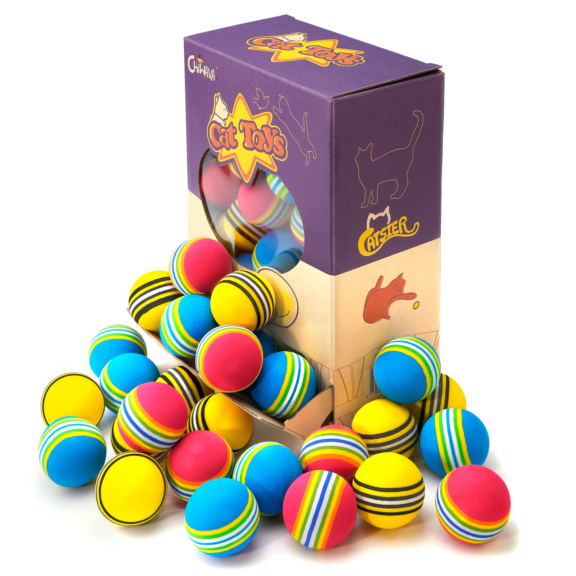 Chiwava 45 Pack 1.7 Inch Foam Cat Toys Ball Rainbow Color – Image 2