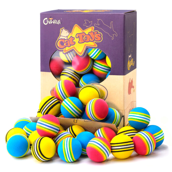 Chiwava Lot de 45 jouets en mousse pour chat de 4,3 cm Couleur arc-en-ciel