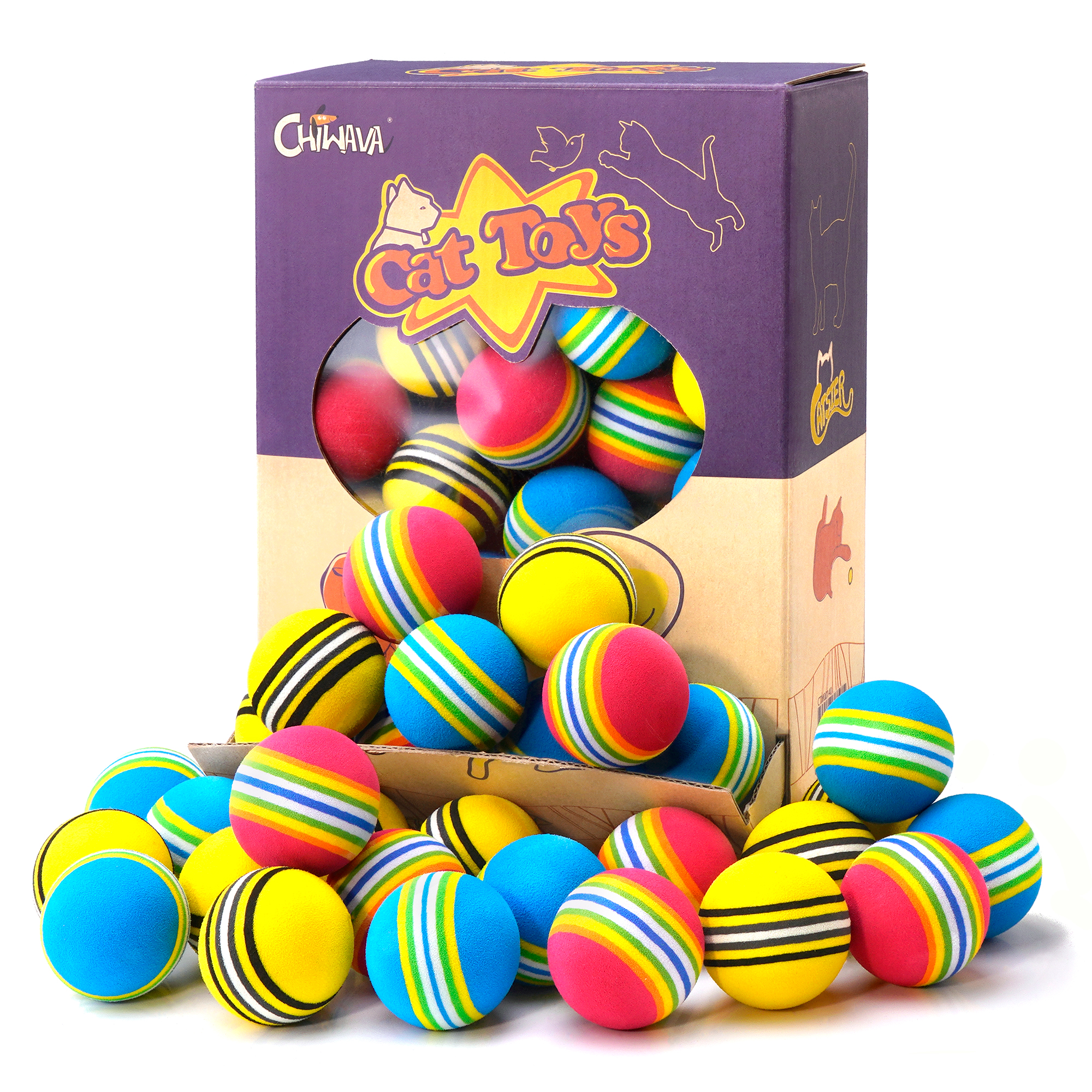Chiwava Lot de 45 jouets en mousse pour chat de 4,3 cm Couleur arc-en-ciel