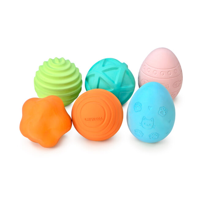 CHIWAVA 6PCS 2" Irregular Rubber Cat Toy Ball with Bell Kitten Indoor Balls