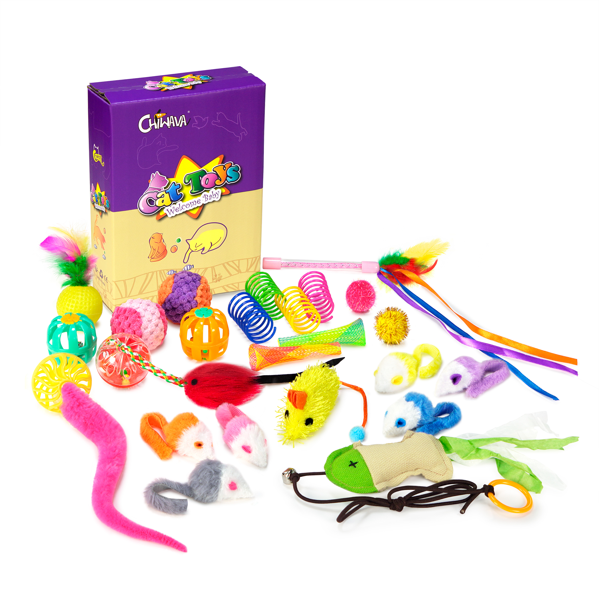 CHIWAVA 24PCS Interactive Cat Toy Set Indoor Kitten Toys Box Variety Pack - 画像 (2)