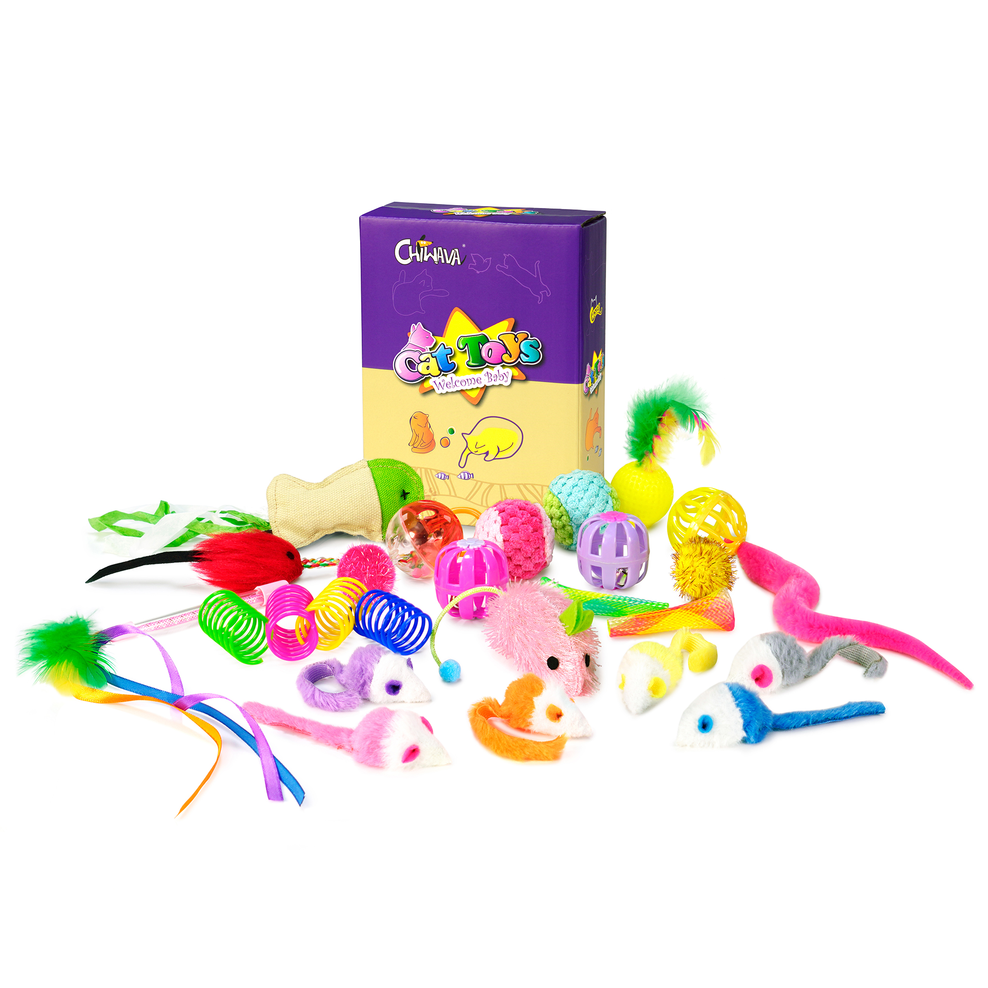 CHIWAVA 24PCS Interactive Cat Toy Set Indoor Kitten Toys Box Variety Pack - 画像 (3)